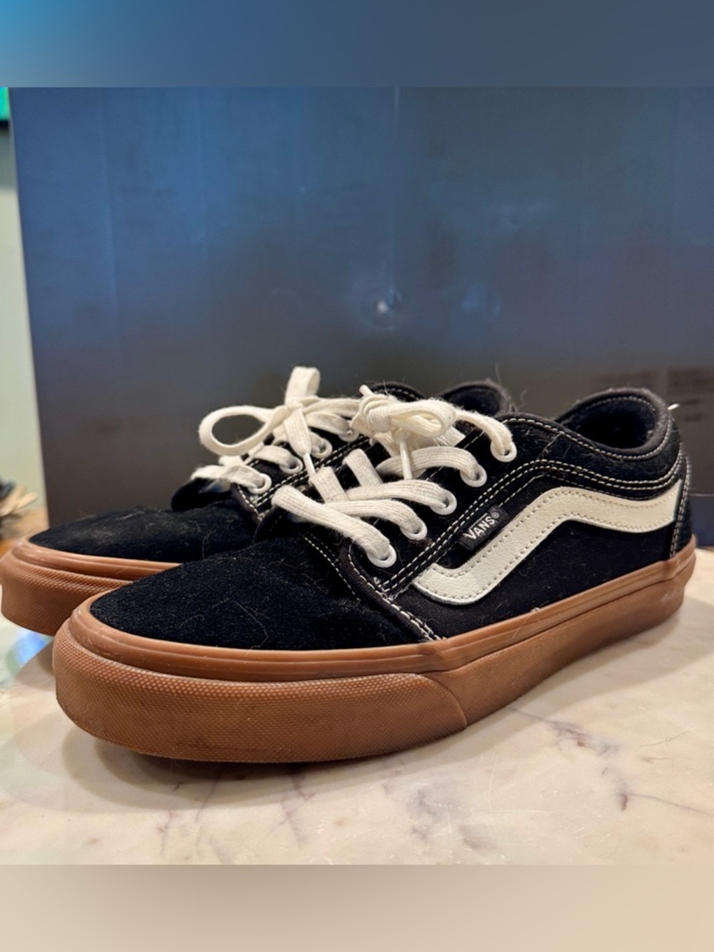 Vans Black Suede Low-Top Sneakers with Brown Gum Sole